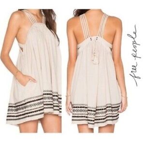 FREE PEOPLE Batiste Kashmir Embroidered Tent Dress Biscotti Beige